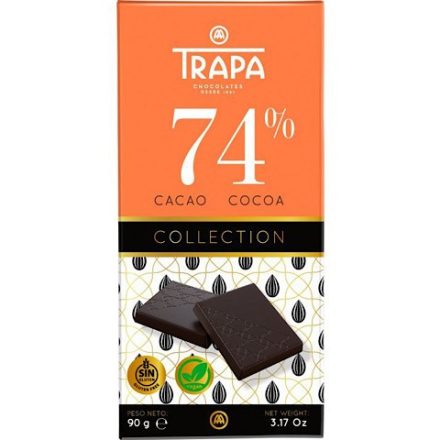 Trapa Collection, étcsokoládé tábla 74%, gluténmentes, vegán, 90g