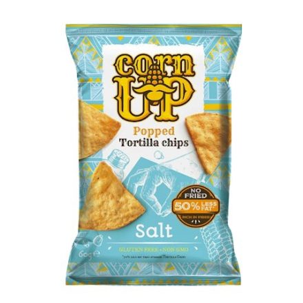 Corn Up, teljes kiőrlésű sárga kukorica Tortilla chips, tengeri sóval, 60g